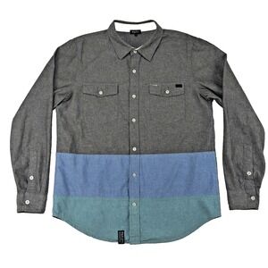 LRG Button Down Shirt Mens Large 45" Lifted Research Group Color Block Gray Blue